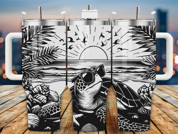 Beach Sunset Turtle 40oz Tumbler: Crafts Graphics