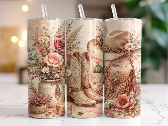 Boho Cowgirl Floral Tumbler Wraps