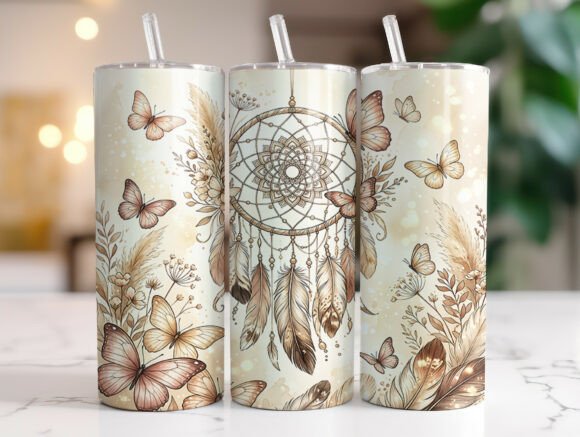 Boho Dreamcatcher Butterfly Tumbler Wrap Graphics