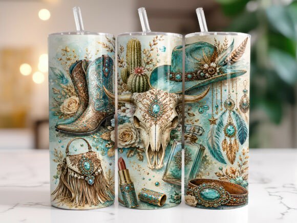 Boho Teal Cowgirl Wrap: Graphics & Tumbler Wraps