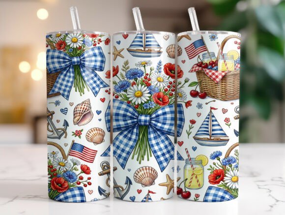 Coastal 4th of July 20oz Tumbler Wrap Graphics