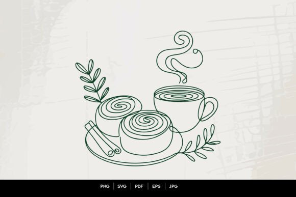 Coffee and Cinnamon Rolls Line Art Vector for Illustrations