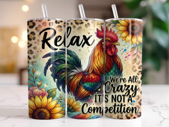 Crazy Rooster Floral Graphics for Tumbler Wraps