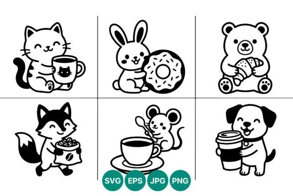 Cute Black White Animals Coffee Food Set