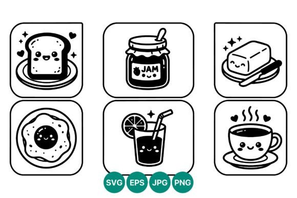 Cute Breakfast Food Icons: Graphics & Illustrations