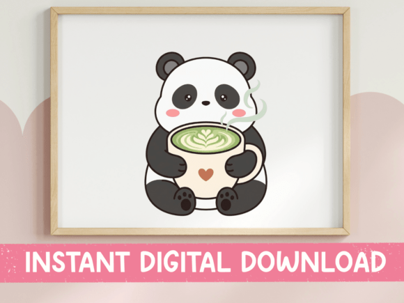 Cute Panda Holding Matcha Latte Graphics for T-Shirt Designs