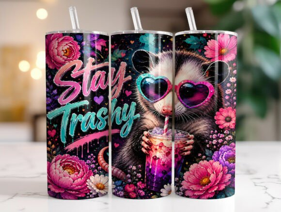Floral Opossum Quote Tumbler Wrap Graphics