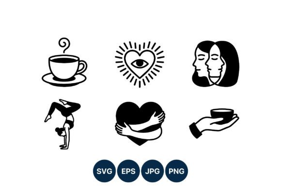 Heart Hugging Arms Eye Cup Icon Set Graphics and Illustrations