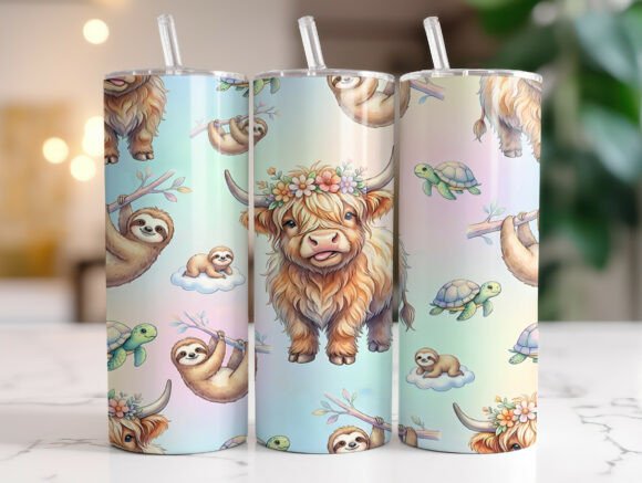 Highland Cow Sloth Turtle Tumbler Wrap Graphics for Tumbler Wraps