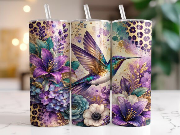 Hummingbird Floral Purple Tumbler Wrap Graphics for Tumbler Wraps