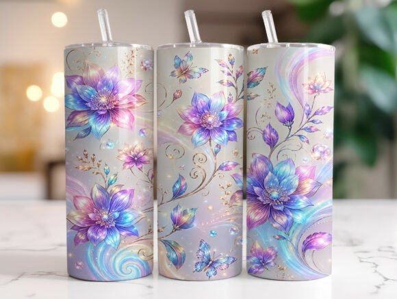Iridescent Floral Butterfly Tumbler Wrap Graphics