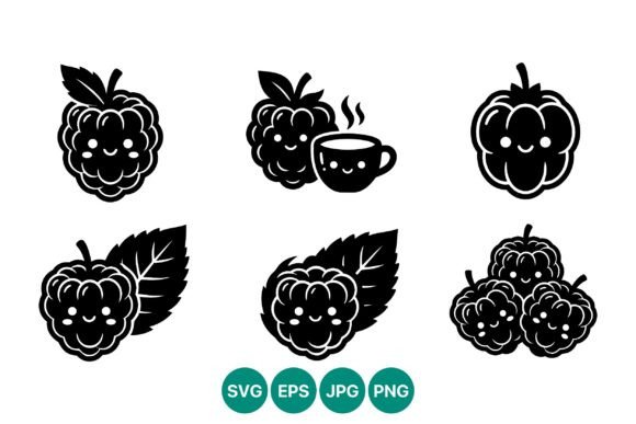 Kawaii Black Raspberry Icons Graphics & Illustrations