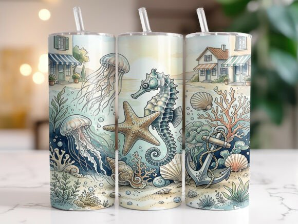 Mediterranean Coastal Sea Life Tumbler Graphics & Wraps