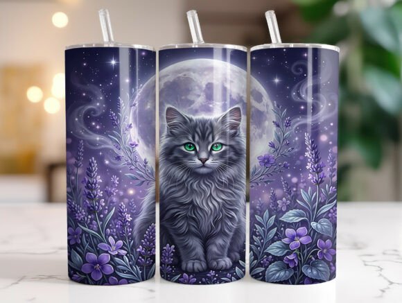 Mystical Floral Cat Tumbler Wrap Graphics
