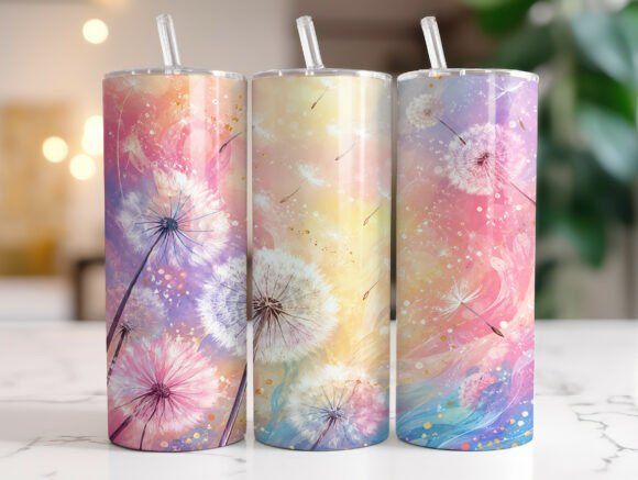 Pastel Dandelion Floral Tumbler Wraps Graphics