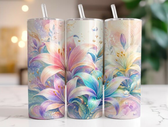 Pastel Lily 20oz Skinny Tumbler Wrap Graphics
