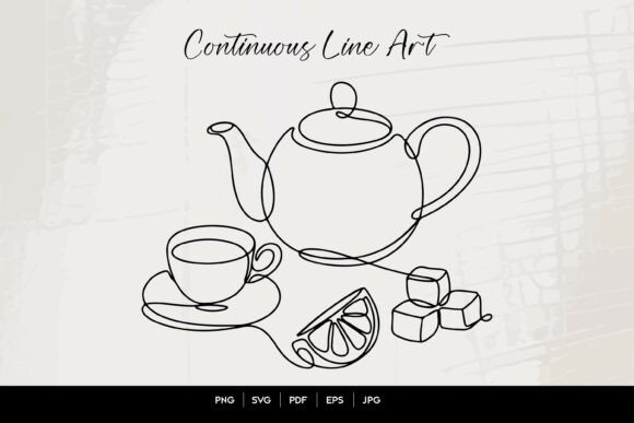 Teapot and Cup Line Art Graphics for Crafts