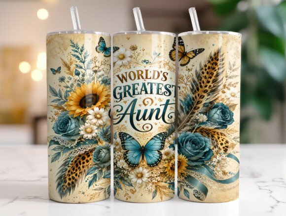 Worlds Greatest Aunt Floral Tumbler Wrap Graphics
